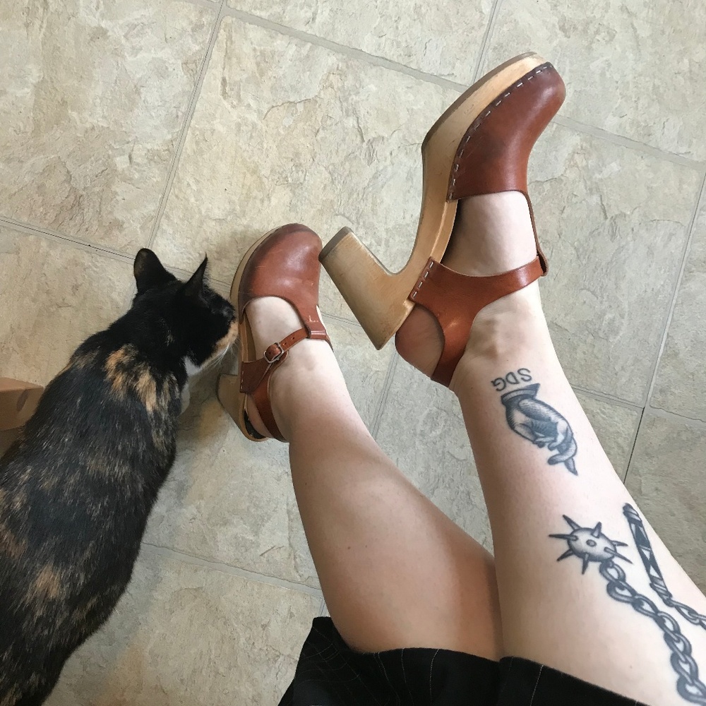 Swedish Hasbeens Sky High T Strap Clogs